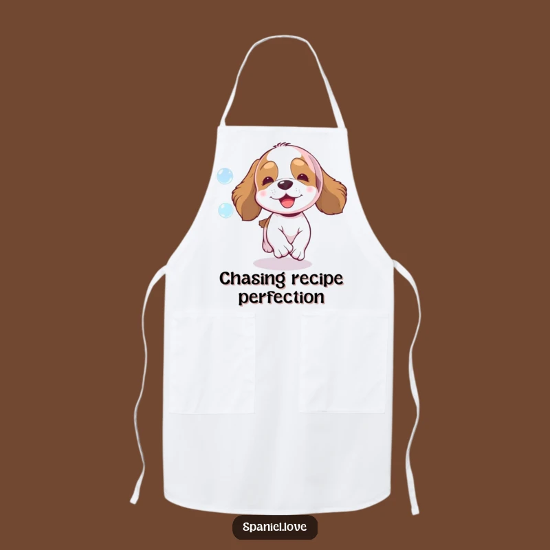 Funny Spaniel Bubble Chase Apron - Enthusiastic Kitchen Fun, Humorous Chef Gift