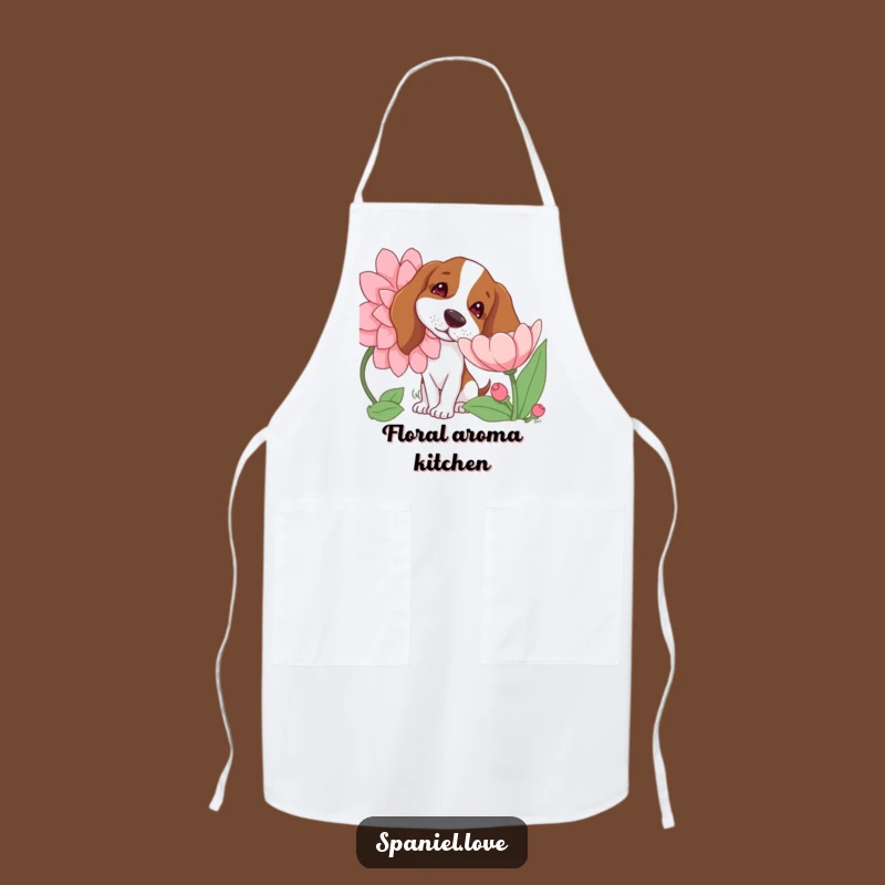Funny Spaniel Chef Apron: Curious Dog Flower Sniff for a Fun Kitchen