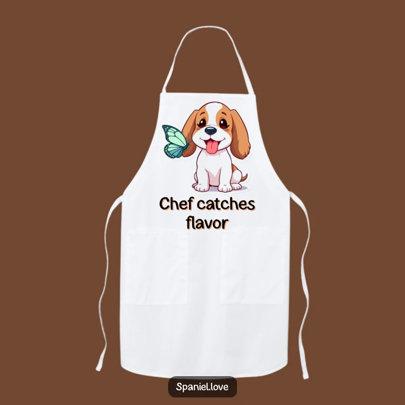 Funny Spaniel Butterfly Chase Apron: Cook with Playful Charm