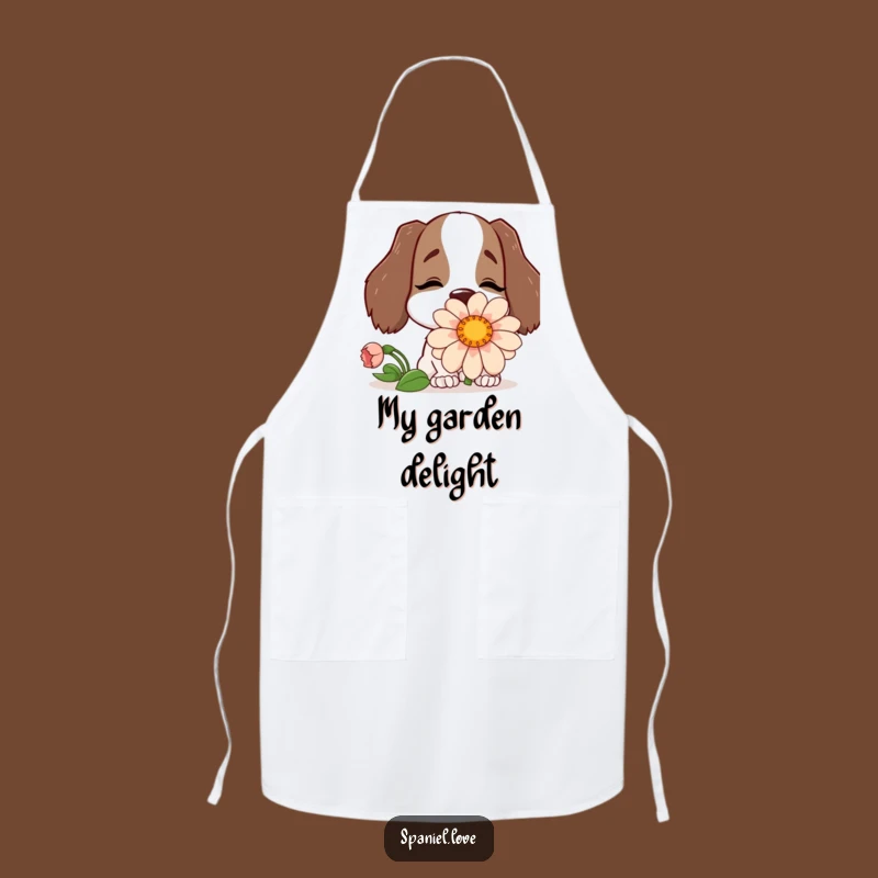 Funny Spaniel Flower Apron: Garden with Joy in a Happy Pup Chef's Style.