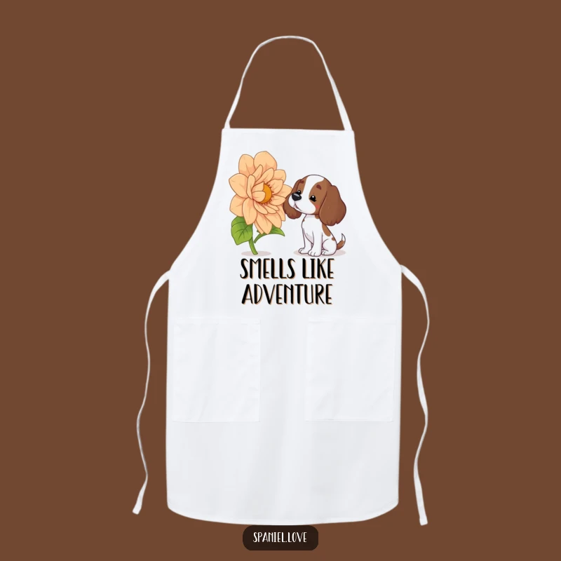 Funny Spaniel Apron: Curious Dog & Giant Flower, Kitchen Humor Gift