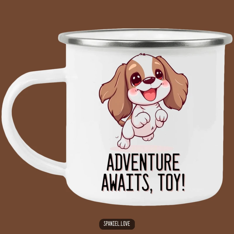 Funny Spaniel Playtime Camping Mug: Excited Wiggle for Outdoor Fun