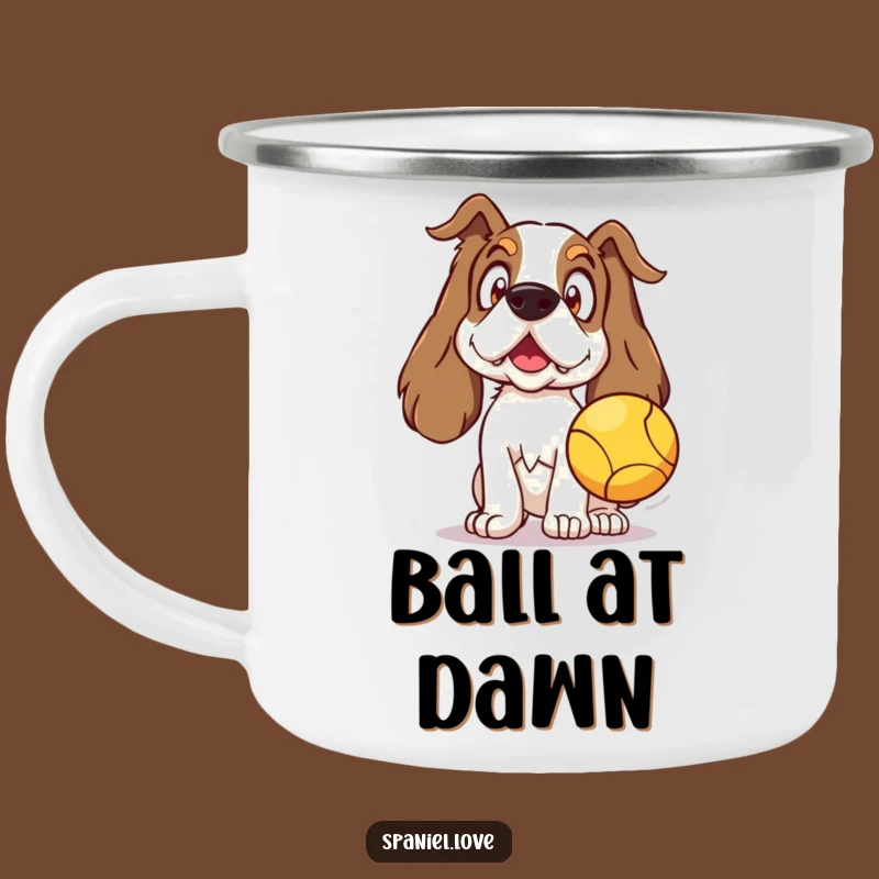 Adventure-Ready Funny Spaniel Surprise Camping Mug: Outdoor Fun