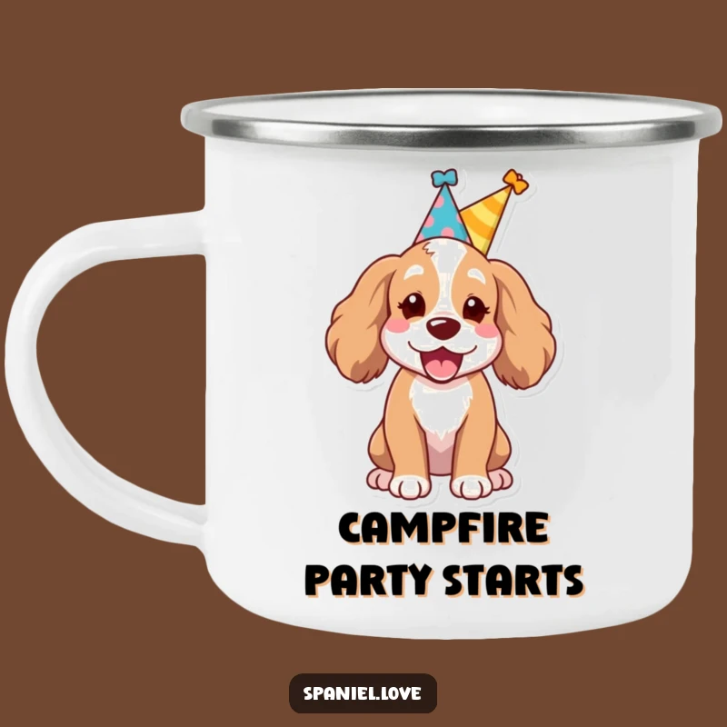 Funny Spaniel Party Camping Mug: Durable Dog Celebration, Outdoor Funny Gift