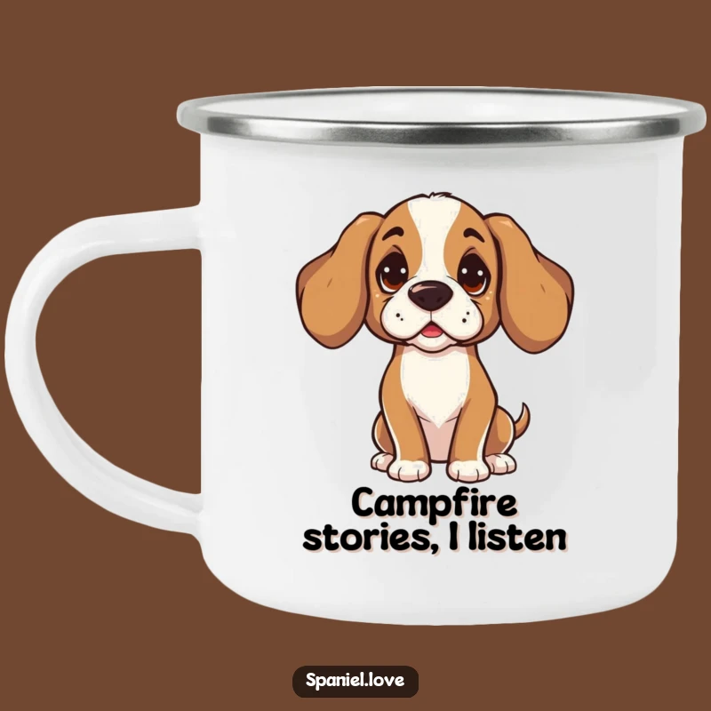 Funny Spaniel Listening Camping Mug: Curious Tilt for Outdoor Focus
