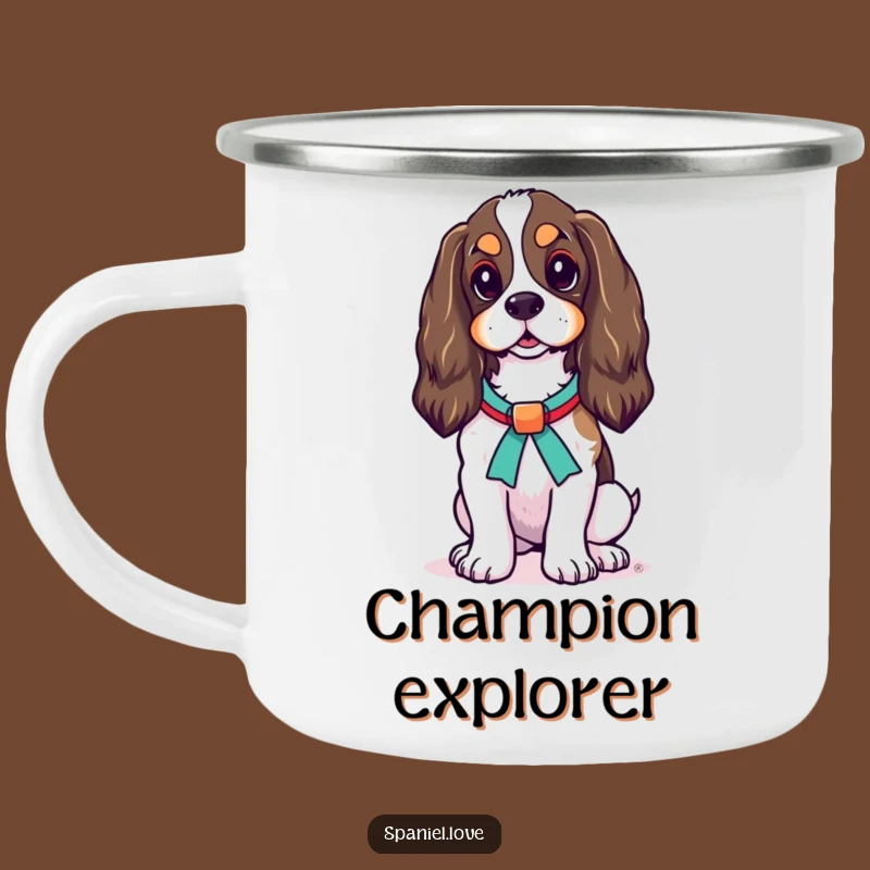 Funny Spaniel Ribbon Camping Mug: Enjoy Your Brew with Hilarious Canine Elegance