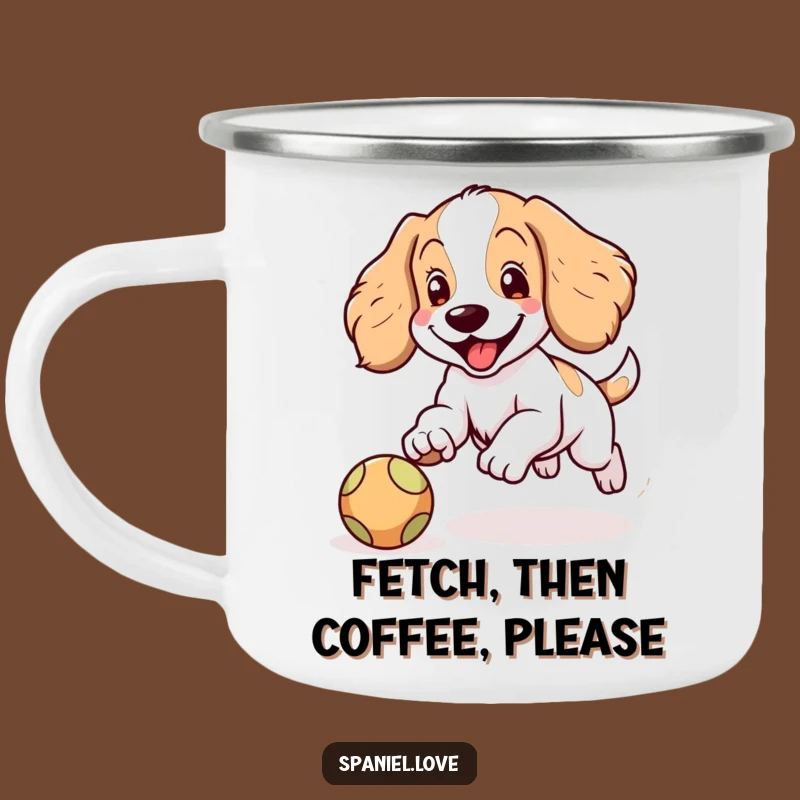 Funny Spaniel Ball Chase Camping Mug: Adventure with a Friend