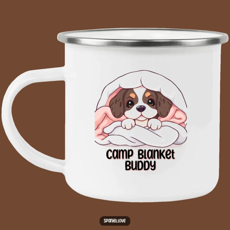 Funny Spaniel Puppy Camping Mug: Blanket Peek Cup, Great Funny Gift