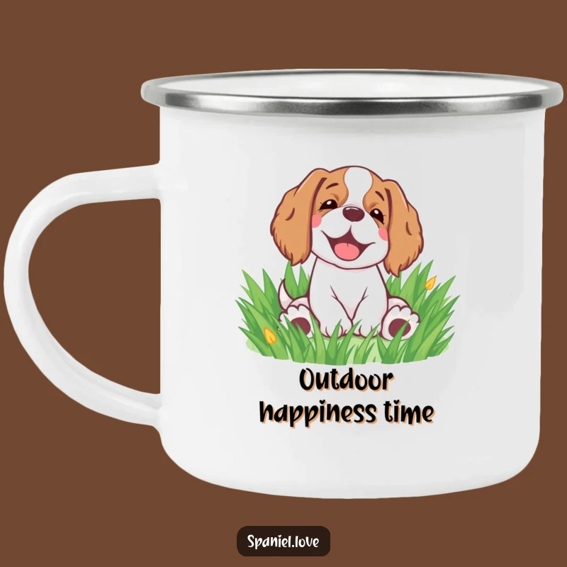 Funny Spaniel Rolling Camping Mug - Happy Dog Outdoor Fun!