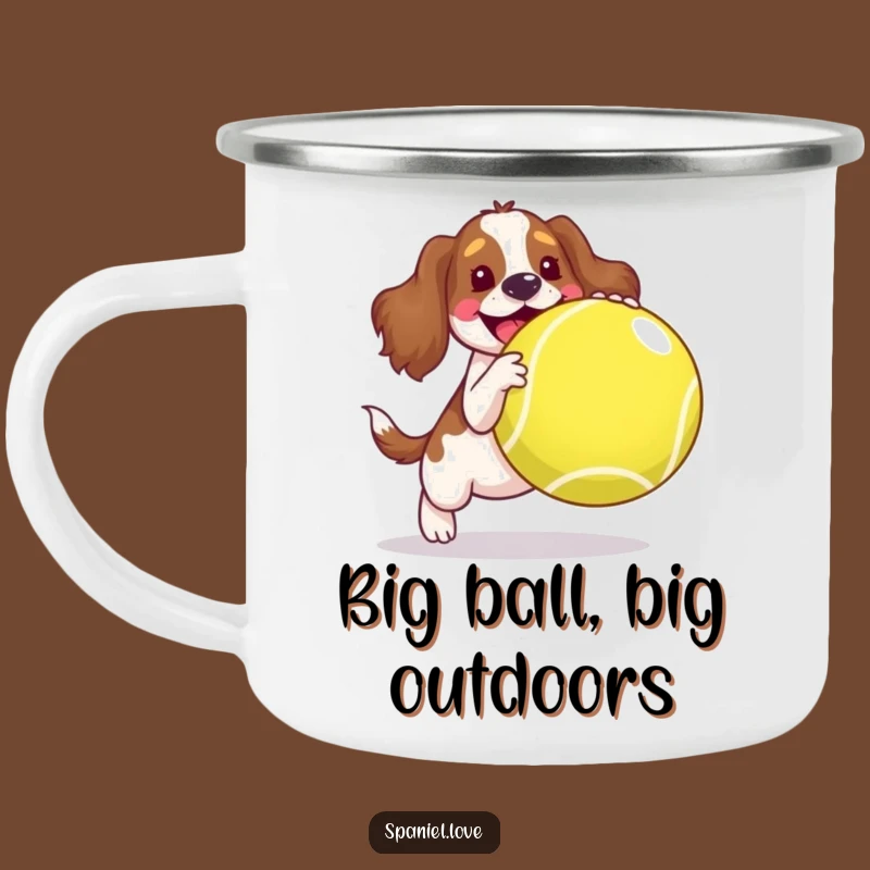 Funny Spaniel Tennis Ball Camping Mug - Joyful Adventure, Outdoor Humor