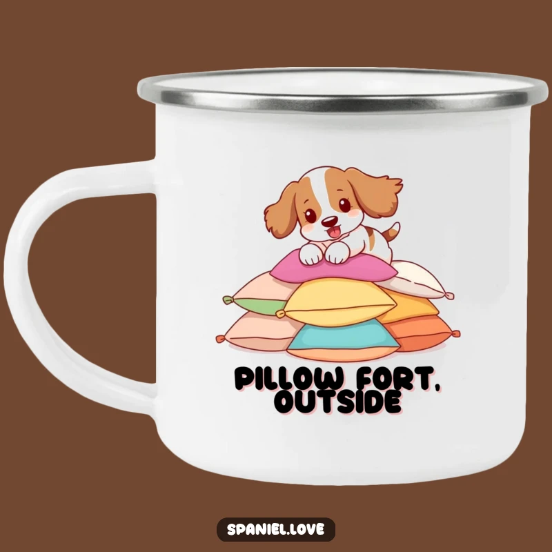 Trail-Ready Funny Spaniel Pillow Pounce Camping Mug: Adventure Awaits