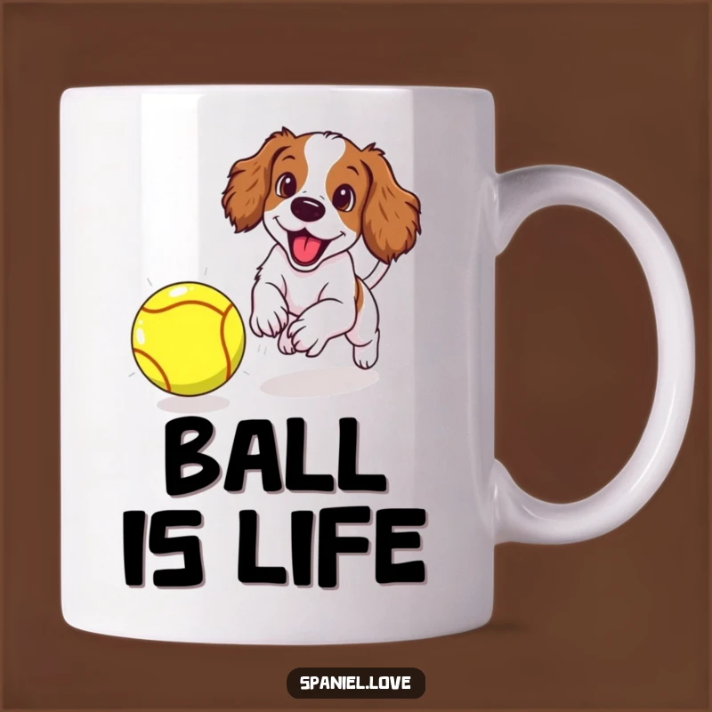 Funny Spaniel Puppy Mug: Chasing Giant Tennis Ball, Humorous Dog Lover Gift
