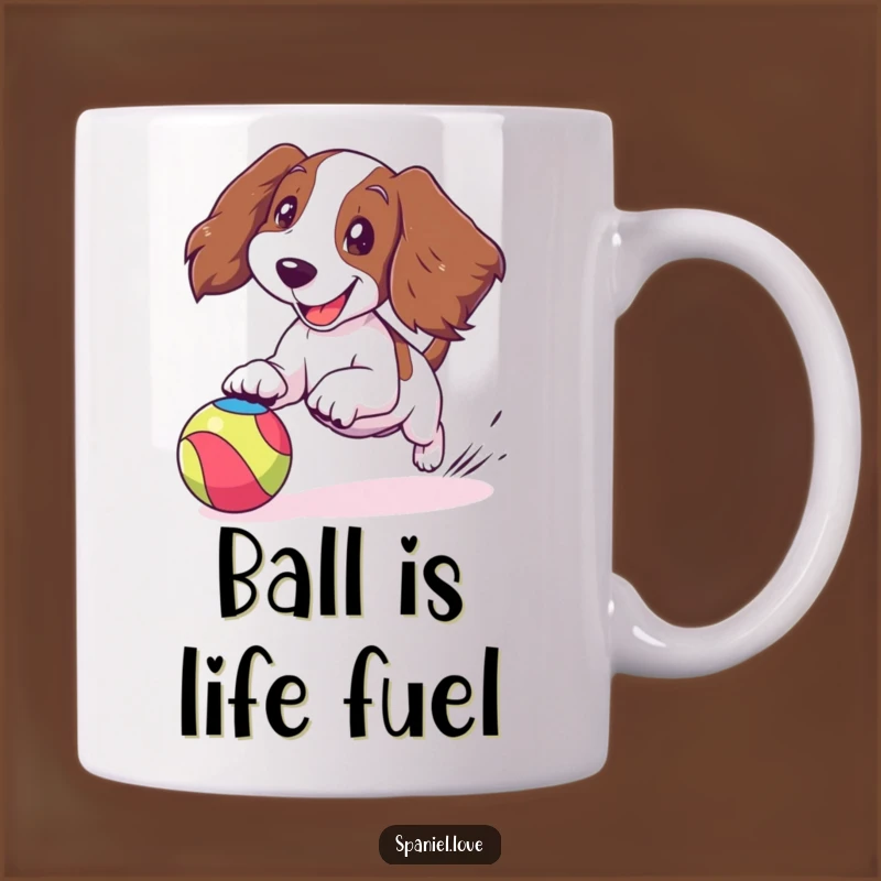 Funny Spaniel Ball Chase Mug: Joyful Dog Ears Flapping Gift