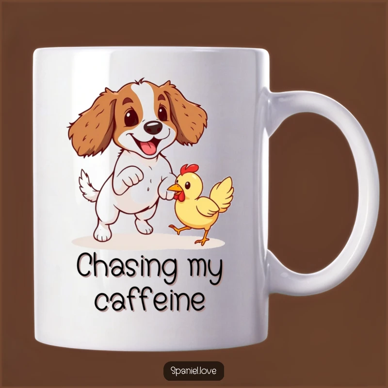 Funny Spaniel Rubber Chicken Pounce Mug: A Hilarious Gift for Energetic Dog Owners