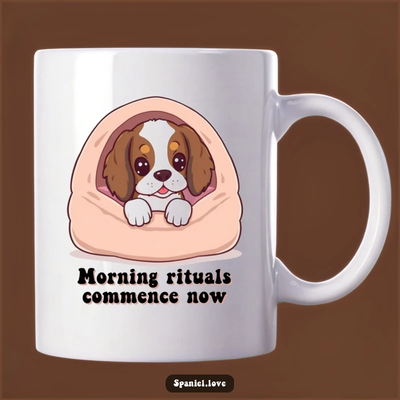 Funny Anticipating Spaniel Dog Bed Mug - Perfect Humorous Gift for Dog Lovers