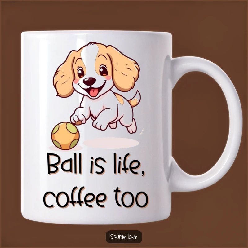 Funny Spaniel Ball Chase Mug: A Playful Gift for Dog Lovers