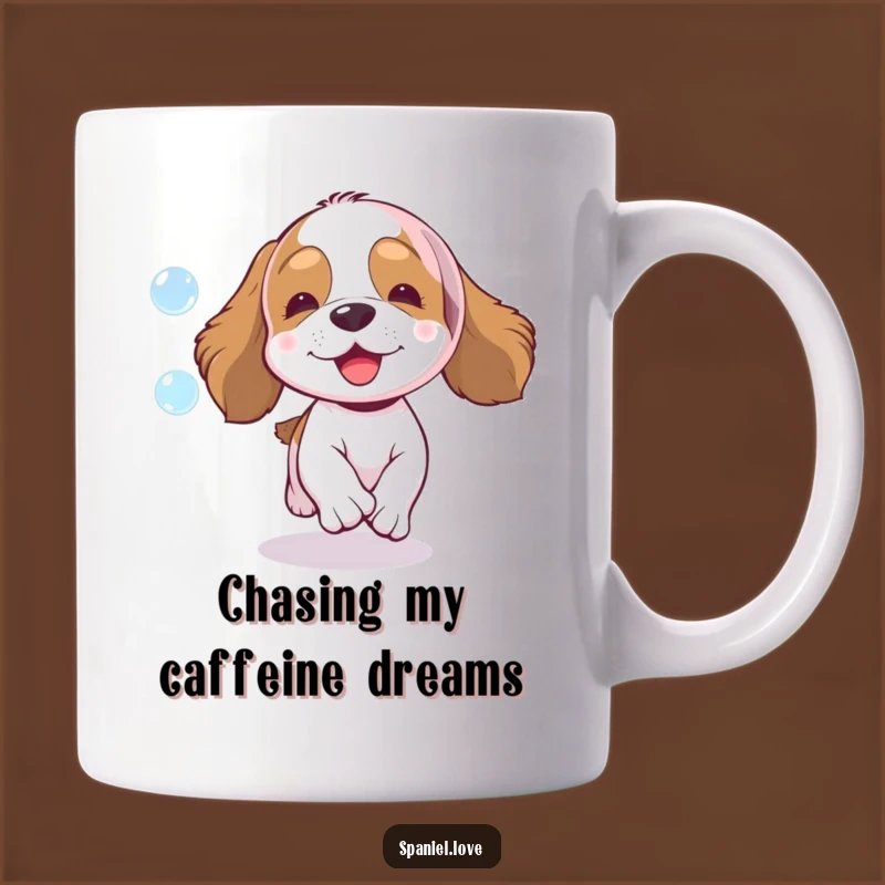 Funny Spaniel Bubble Chase Mug - Enthusiastic Dog Lover, Perfect Gift