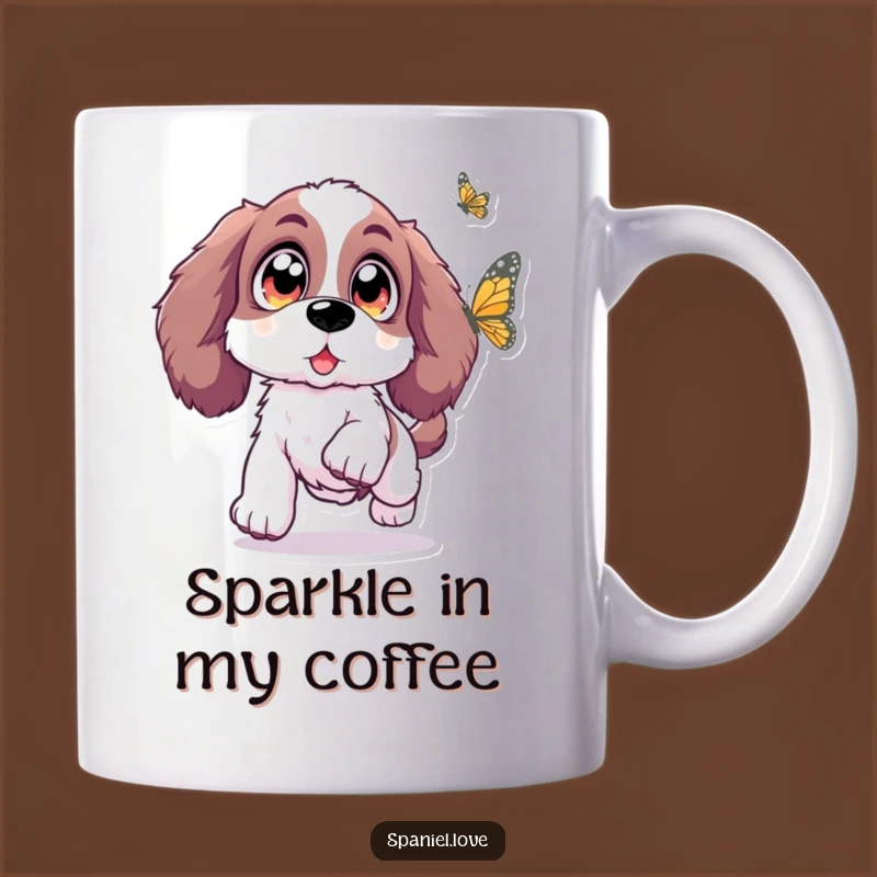 Funny Spaniel Butterfly Leap Mug: Enchanting Joy for Dog Lovers