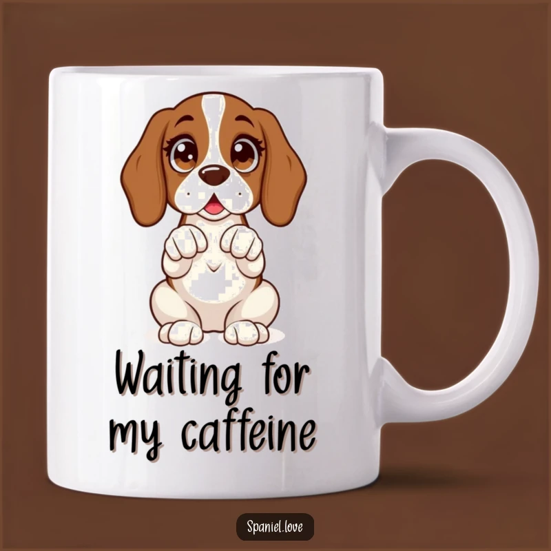 Funny Spaniel Expectant Mug: Eager Dog's Humorous Anticipation Gift!