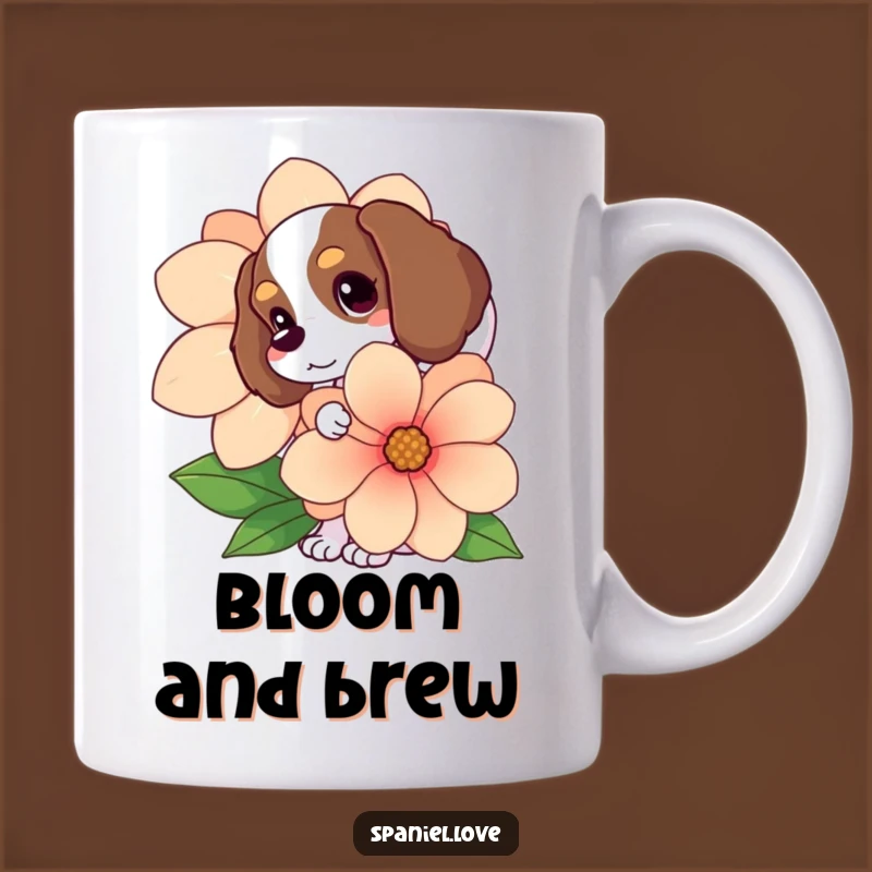 Funny Spaniel Flower Peek Mug: Adorable Wagging Tail Dog Lover Gift