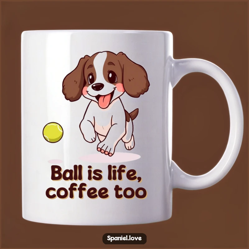 Funny Spaniel Tennis Ball Mug: Happy Dog's Humorous Playtime Gift!