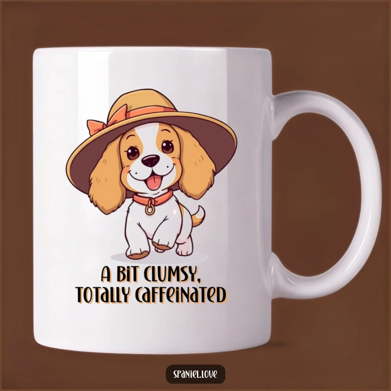 Funny Spaniel Tripping Hat Mug - Playful Mishap, Perfect Humorous Gift