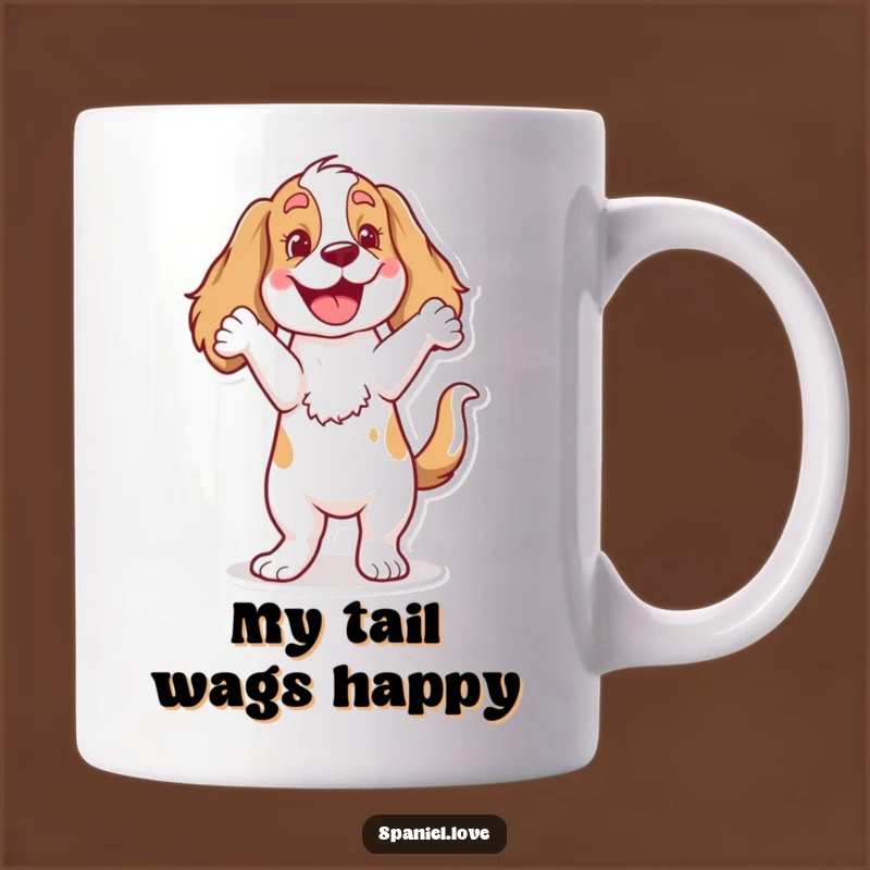 Funny Spaniel Dance Mug: Hilarious Wagging Tail Celebration, Perfect Funny Gift