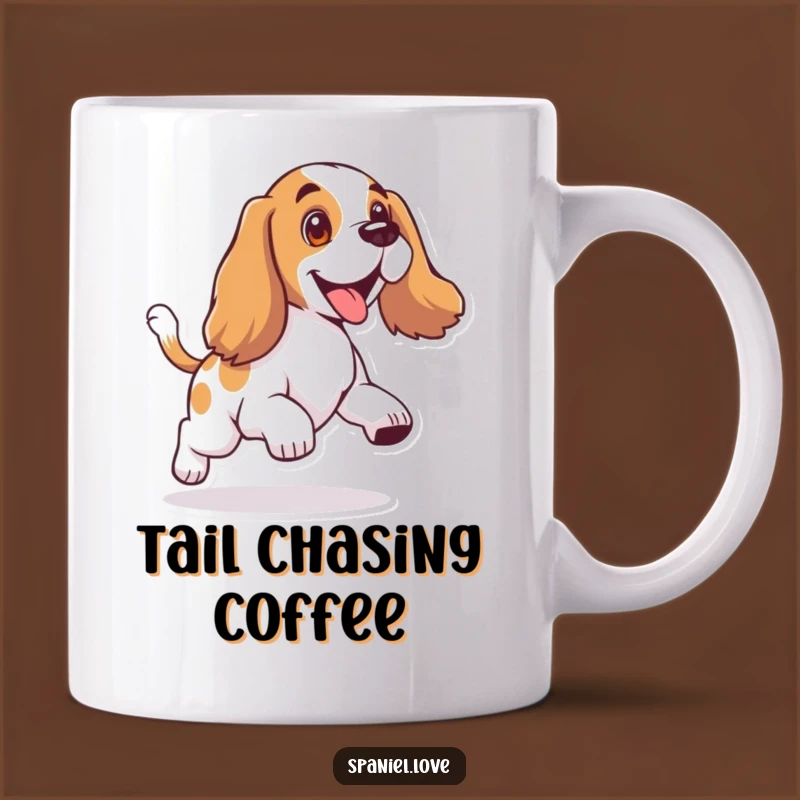 Funny Spaniel Chasing Tail Mug: Floppy Ear Joyful Dog Gift