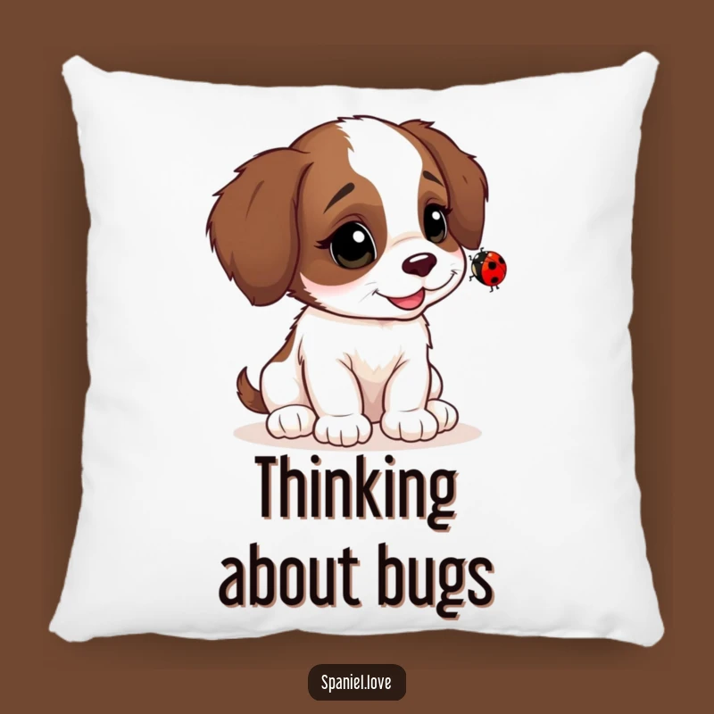 Comfy Funny Spaniel Ladybug Curiosity Pillow: Soft Cub Dog Accent