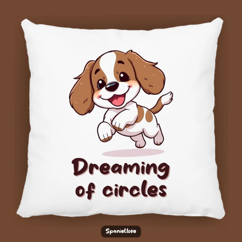 Funny Spaniel Chasing Tail Yipping Pillow: Cuddle Up with Comedy