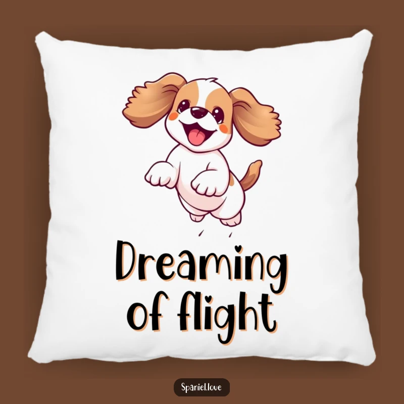 Funny Kawaii Spaniel Pillow: Joyful Leap, Floppy Ears, Cozy & Humorous Decor