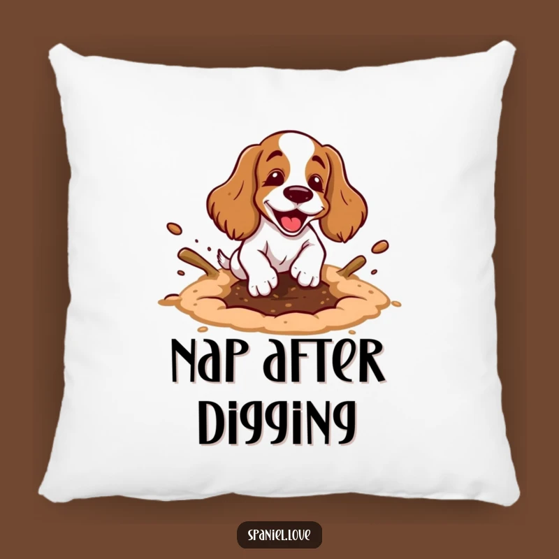 Funny Spaniel Digging Hole Pillow: Cozy Dog Dirt Flying Comfort