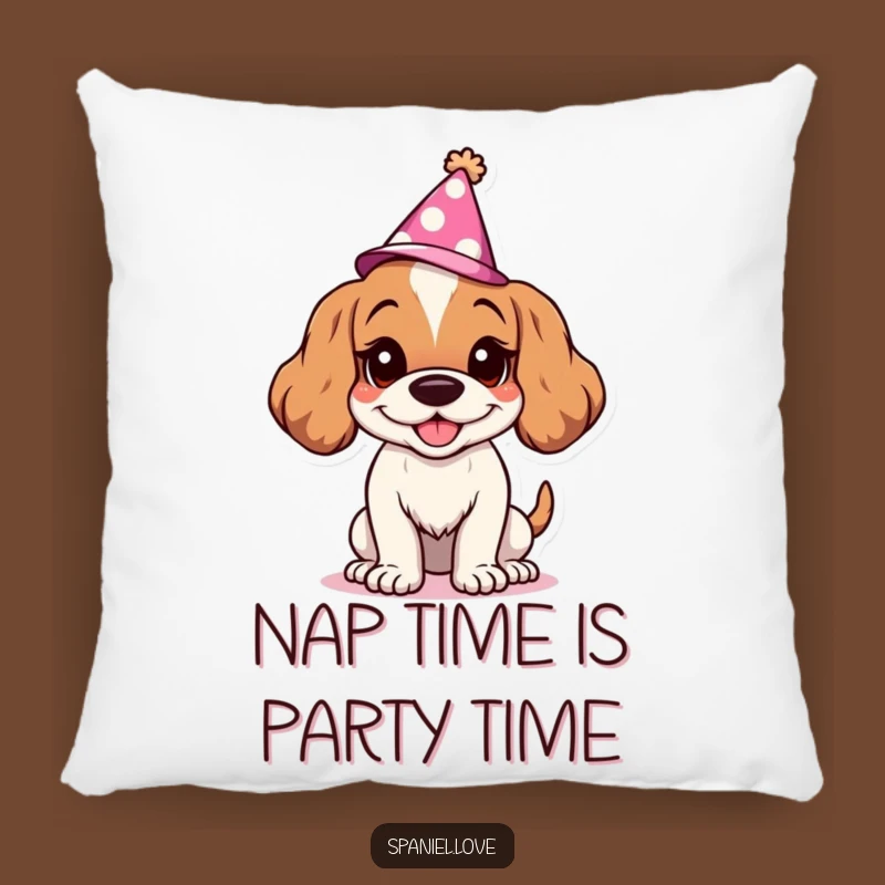 Funny Spaniel Party Pillow: Goofy Grin Comfort for Cozy Fun