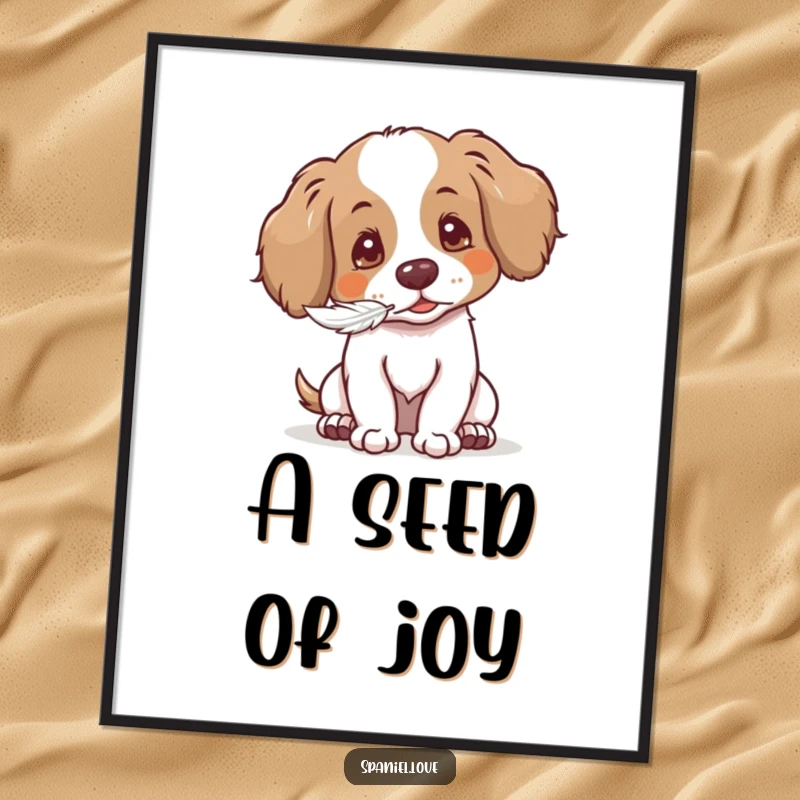 Funny Gentle Spaniel Digital Art Print: spaniel blowing a seed, embodying heartwarming gentleness.