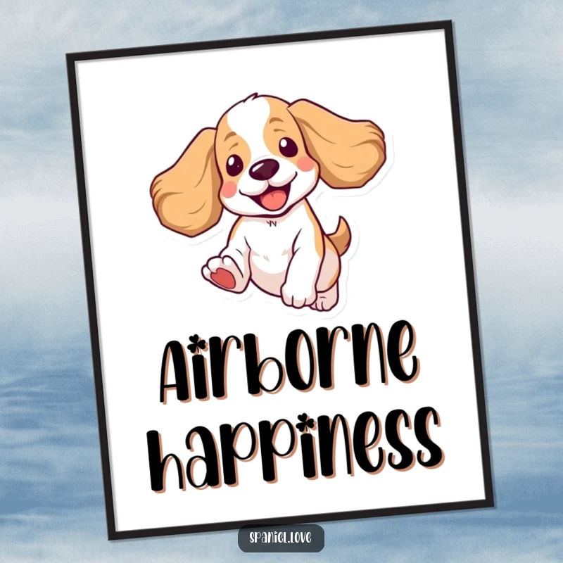 Funny Spaniel Digital Art Print: A high-resolution artwork of a spaniel in a dynamic jump, ears flying, full of life and humor.