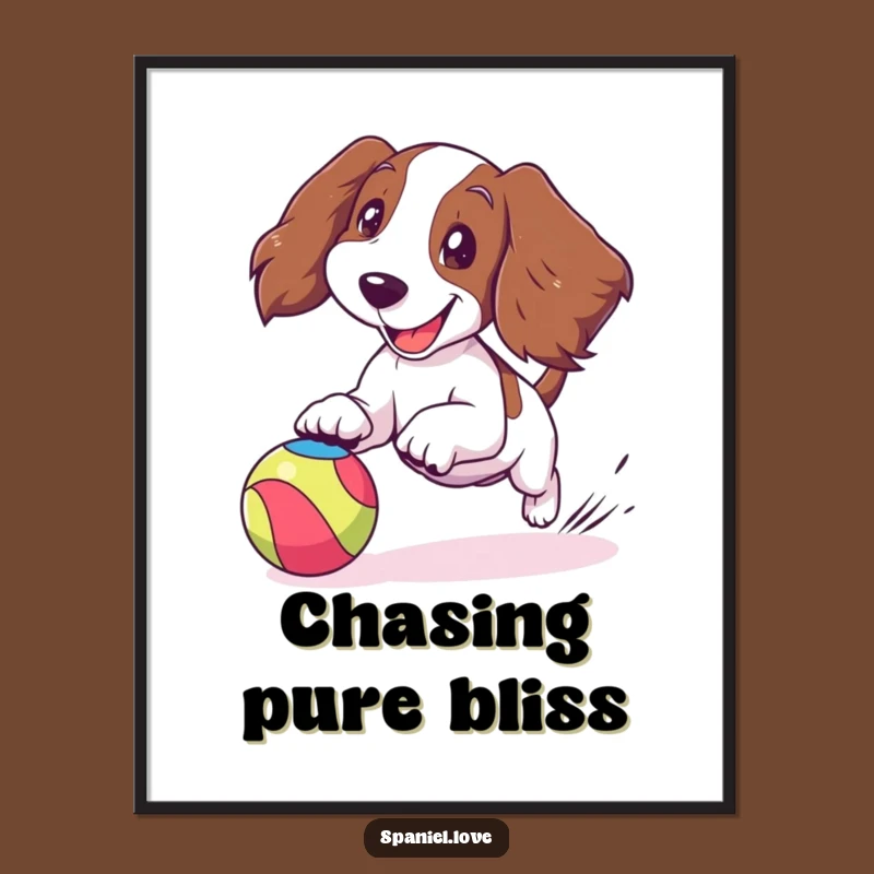 Funny Spaniel Ball Chase Digital Art: Joyful Dog Ears Flapping Print