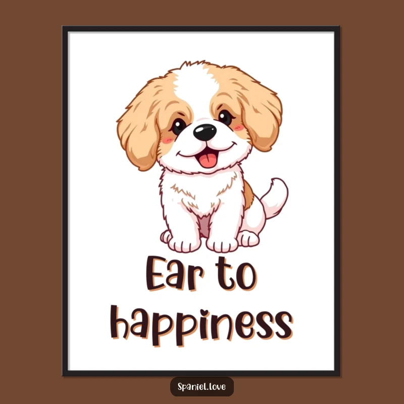 Funny Fluffy Spaniel Puppy Big Ears Wagging Tail Digital Art: Instant Cuteness