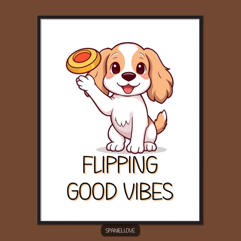 Funny Spaniel Frisbee Digital Print: Instant Dog Art, Whimsical Funny Gift
