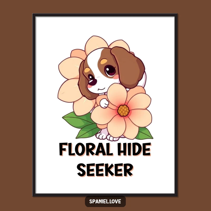 Instant Funny Spaniel Flower Peek Digital Art: Printable Dog Decor
