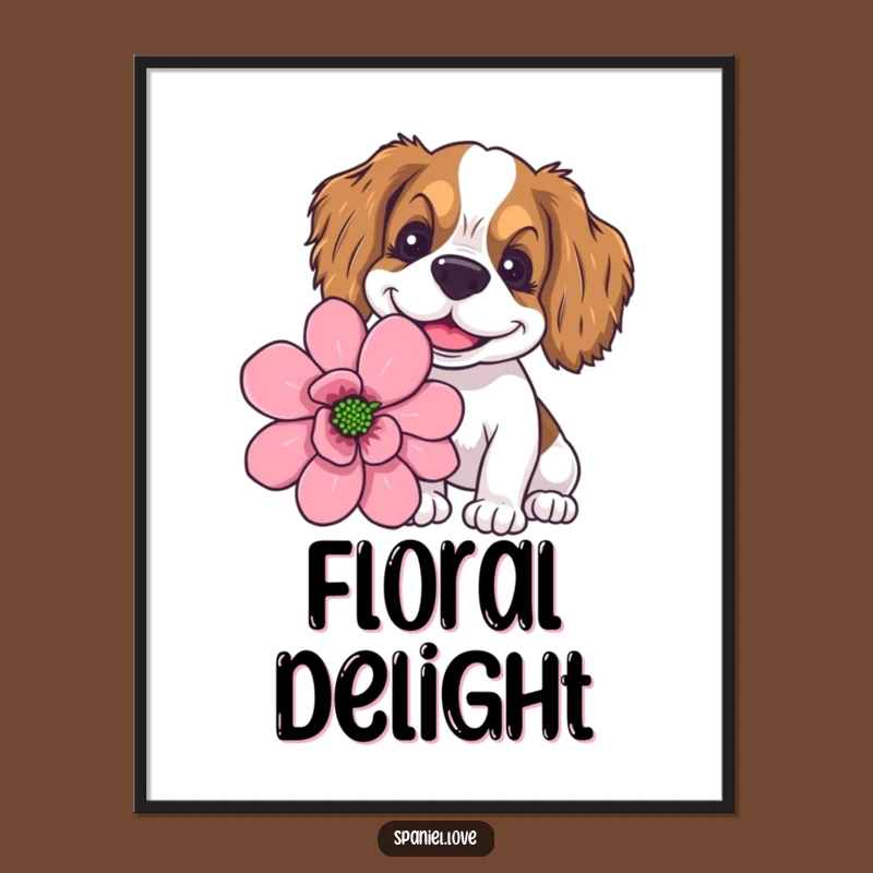 Funny Goofy Spaniel Giant Flower Sniffing Digital Art: Instant Whimsy