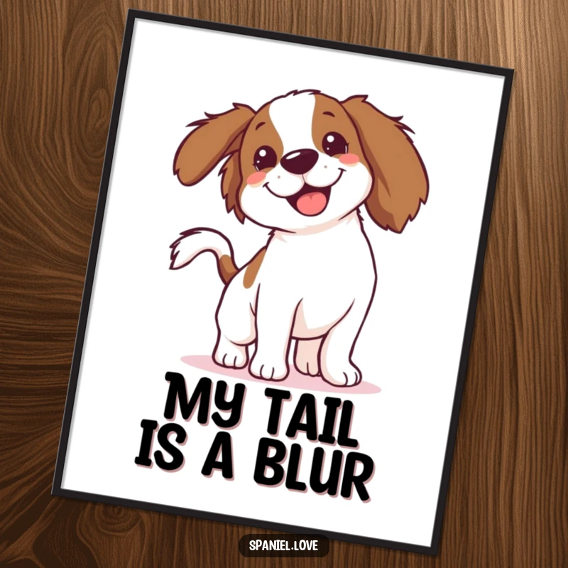 Funny Spaniel Digital Art: A spaniel's body captured as a humorous blur due to its extreme tail wagging, full of canine joy.