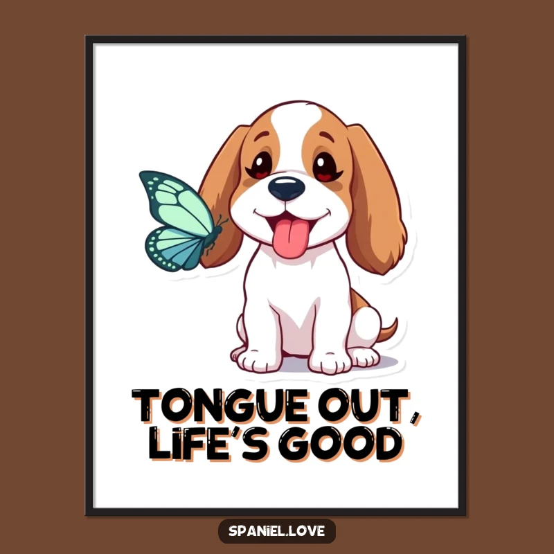 Funny Spaniel Butterfly Chase Digital Art: Whimsical Wall Decor for Dog Fans