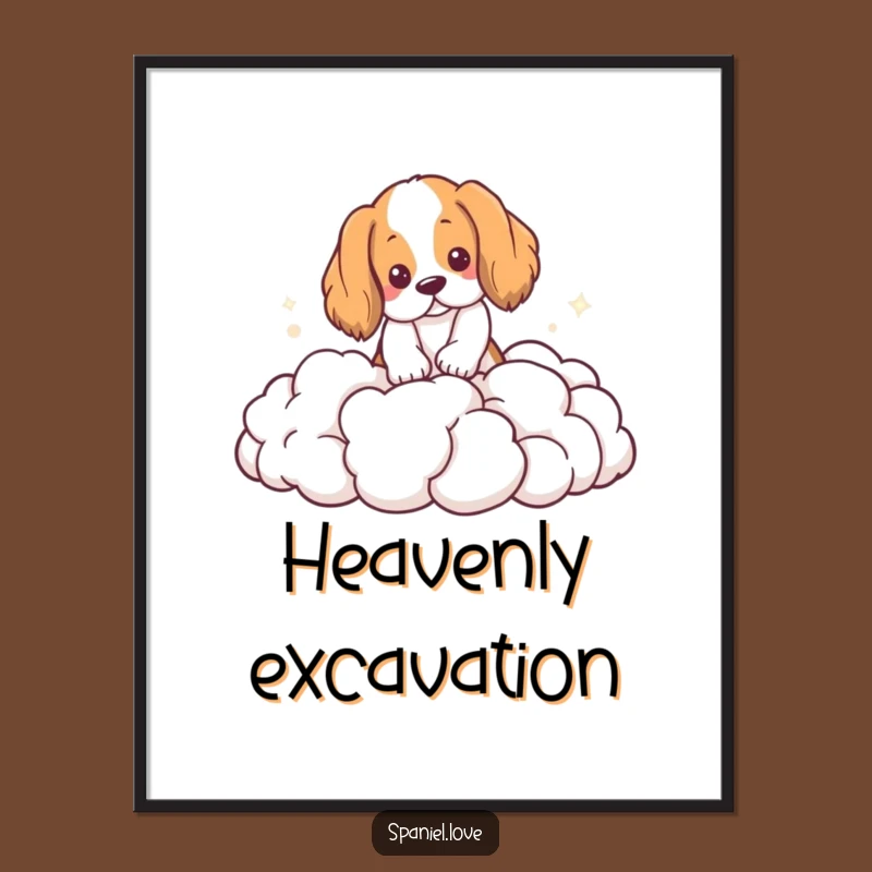 Funny Spaniel Cloud Digging Digital Art: Whimsical Dog Art for Instant Download