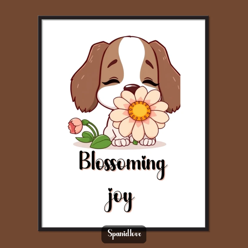 Funny Spaniel Flower Digital Art: Whimsical Dog Artwork for Instant Download.