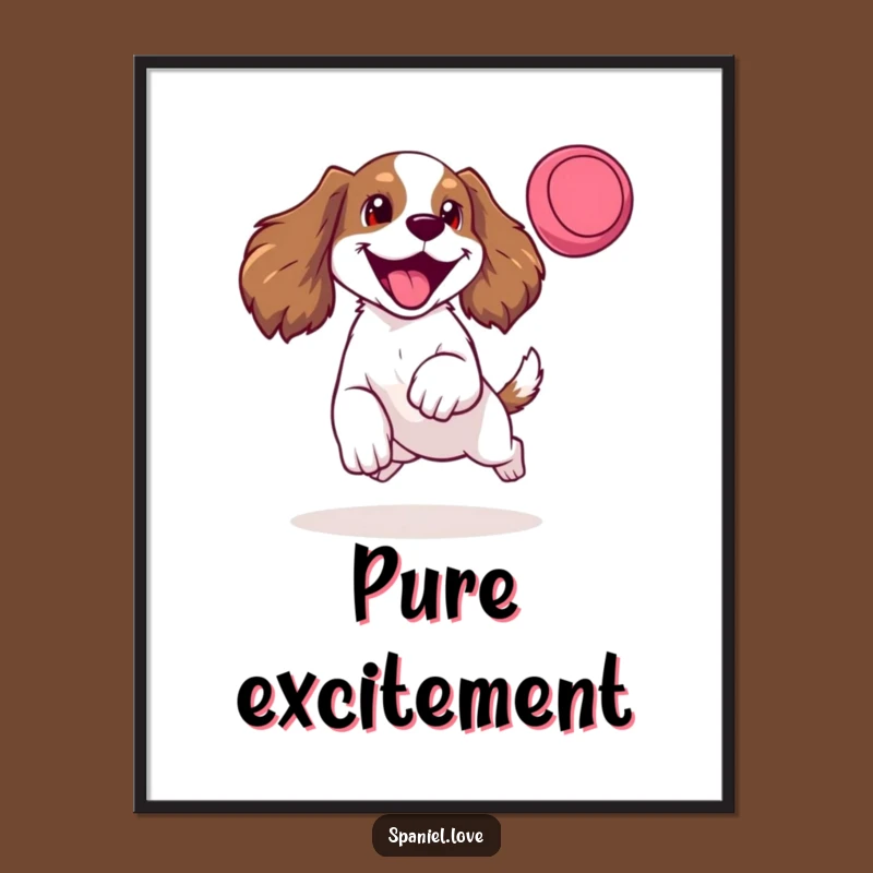 Funny Spaniel Frisbee Digital Print: Instant Action Art for Dog Lovers