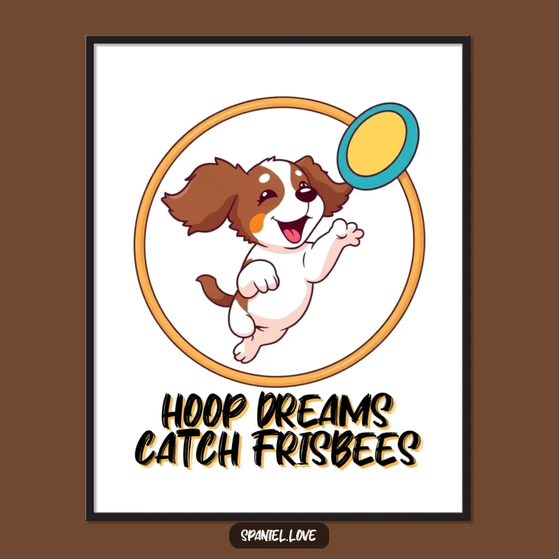 Funny Spaniel Hoop Leap Digital Art: Dynamic Wall Art of an Athletic Dog
