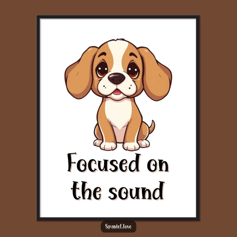Funny Spaniel Listening Digital Art: Curious Tilt Print for Focused Decor