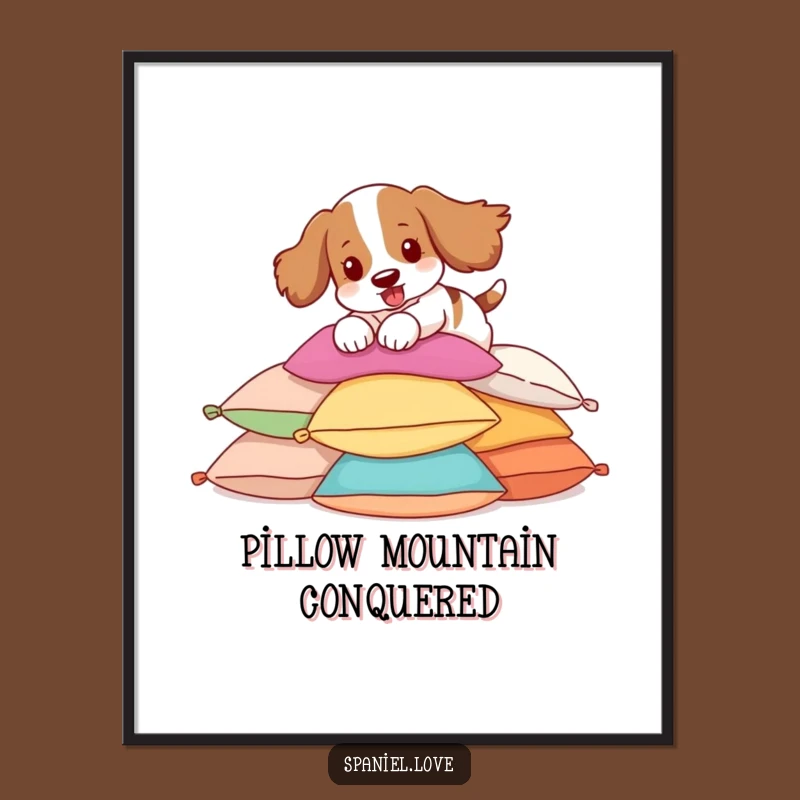 Funny Spaniel Pillow Pounce Digital Art: Instant Download for Playful Decor