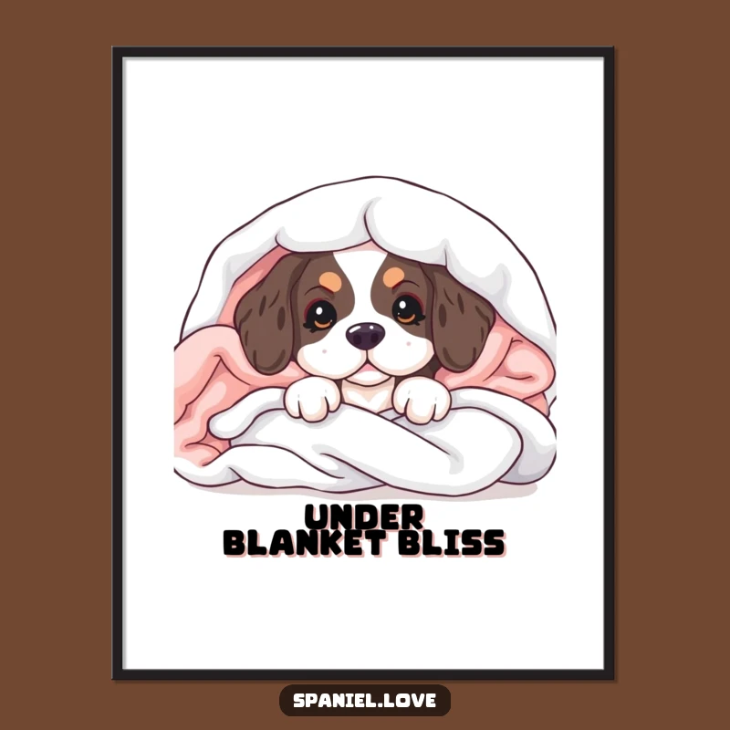 Funny Spaniel Puppy Digital Art: Blanket Peek Print, Unique Funny Gift