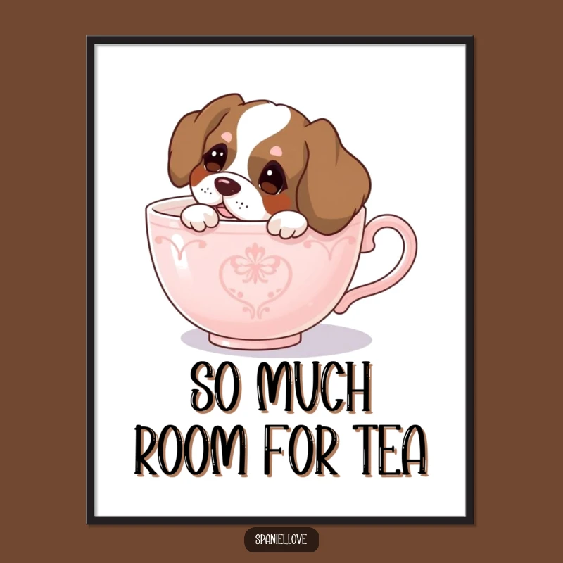 Funny Spaniel Teacup Peek Digital Art - Curious Decor, Instant Humor Download